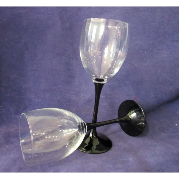 Black Stem Claret Wine Glasses A Pair Cristal DArques Domino Signature France EU - Picture 1 of 16